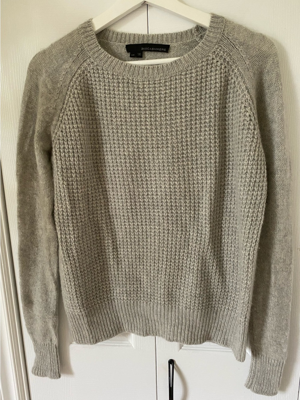 360 Cashmere Heather Gray Waffle-Knit Crewneck Sweater Size XS